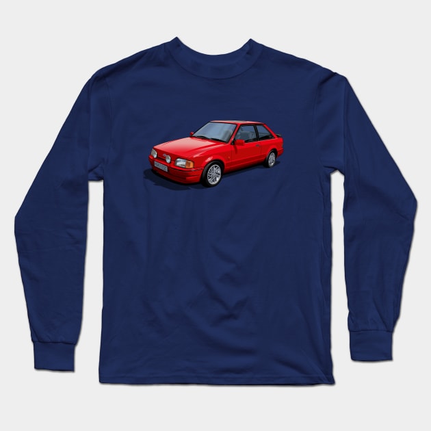 Ford Escort XR3i Mk4 in Radiant Red Long Sleeve T-Shirt by candcretro